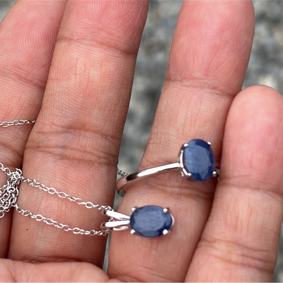Dainty Natural Blue Sapphires in Sterling Silver Ring & Necklace ✨SOLD✨ - Picture 4 of 8
